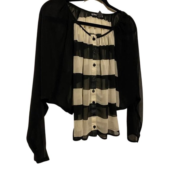 Living Doll Los Angeles Sheer Batwing Sleeve Striped Top - Picture 2 of 10